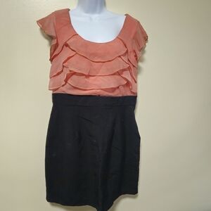 IZ Byer Pencil Dress Black Coral Ruffles Midi Bodycon Office Corpcore Women 13